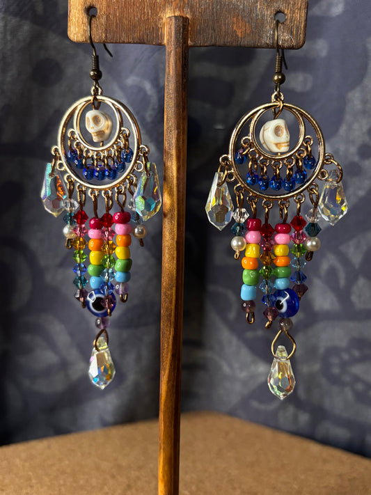 Santa Muerte Inspired Rainbow Suncatcher Earrings