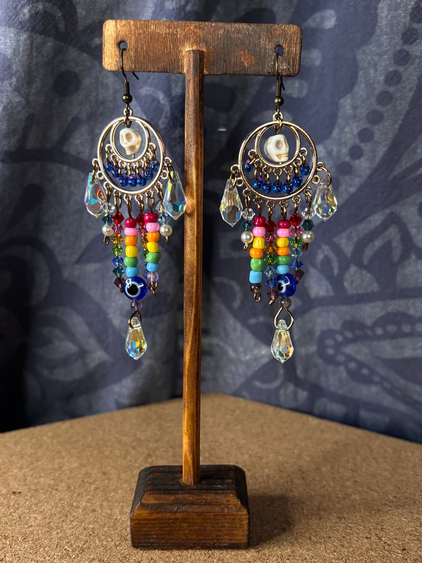 Santa Muerte Inspired Rainbow Suncatcher Earrings