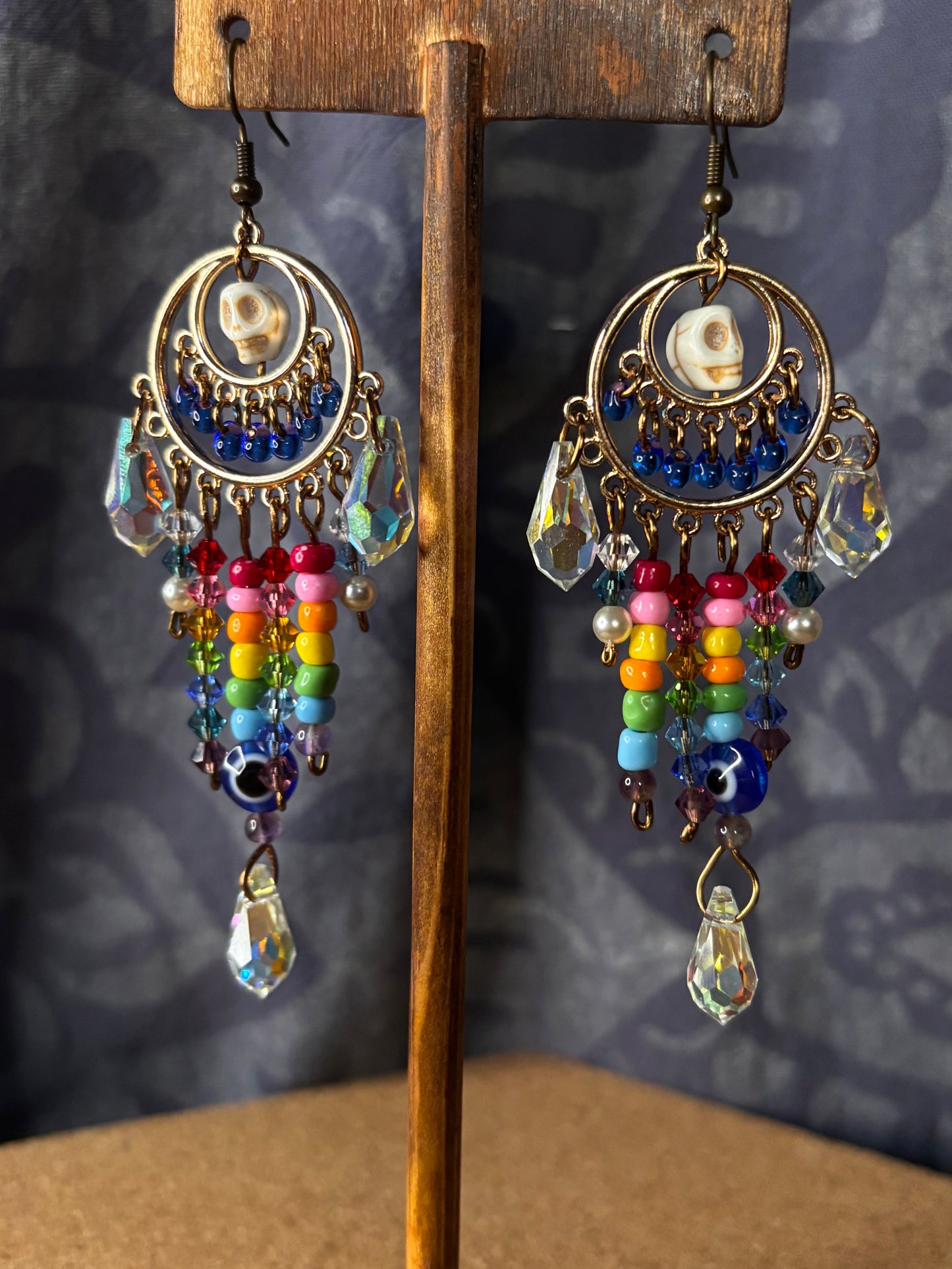 Santa Muerte Inspired Rainbow Suncatcher Earrings