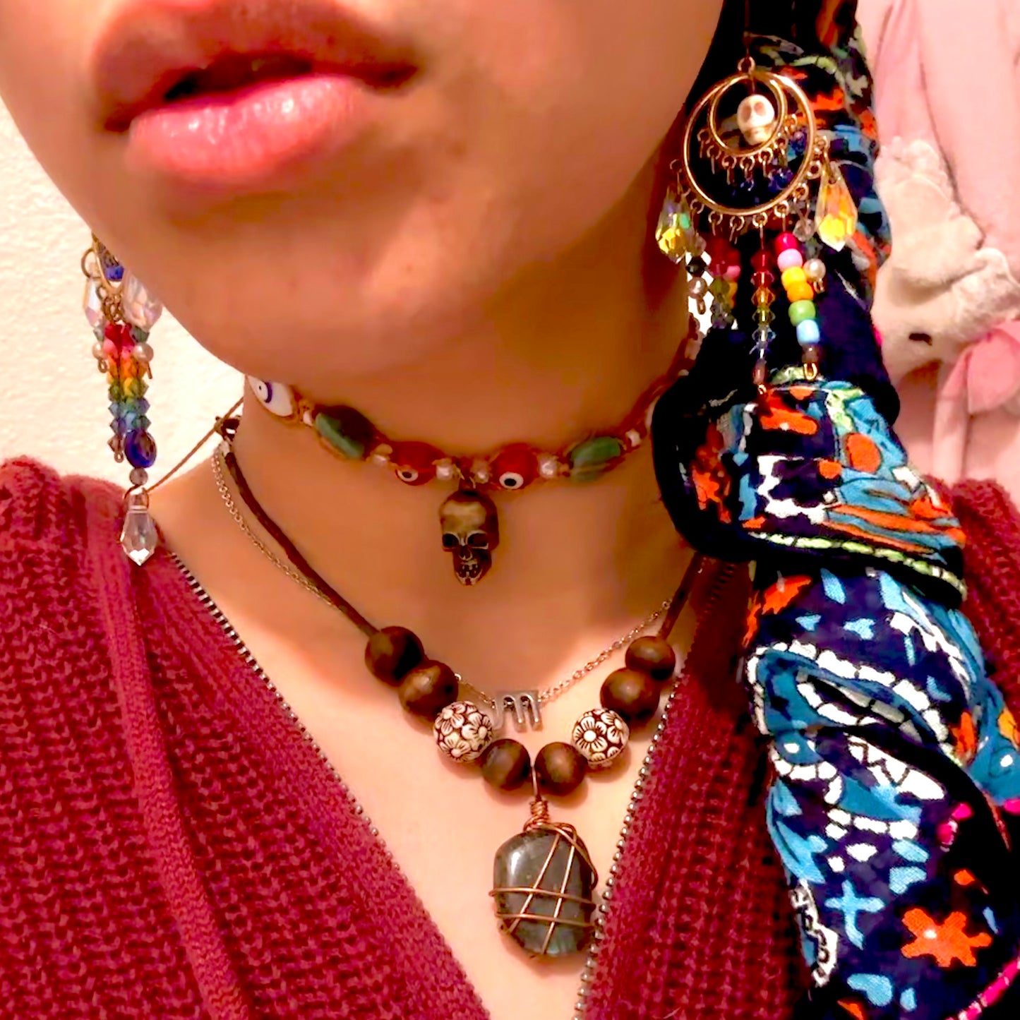 Santa Muerte Inspired Rainbow Suncatcher Earrings