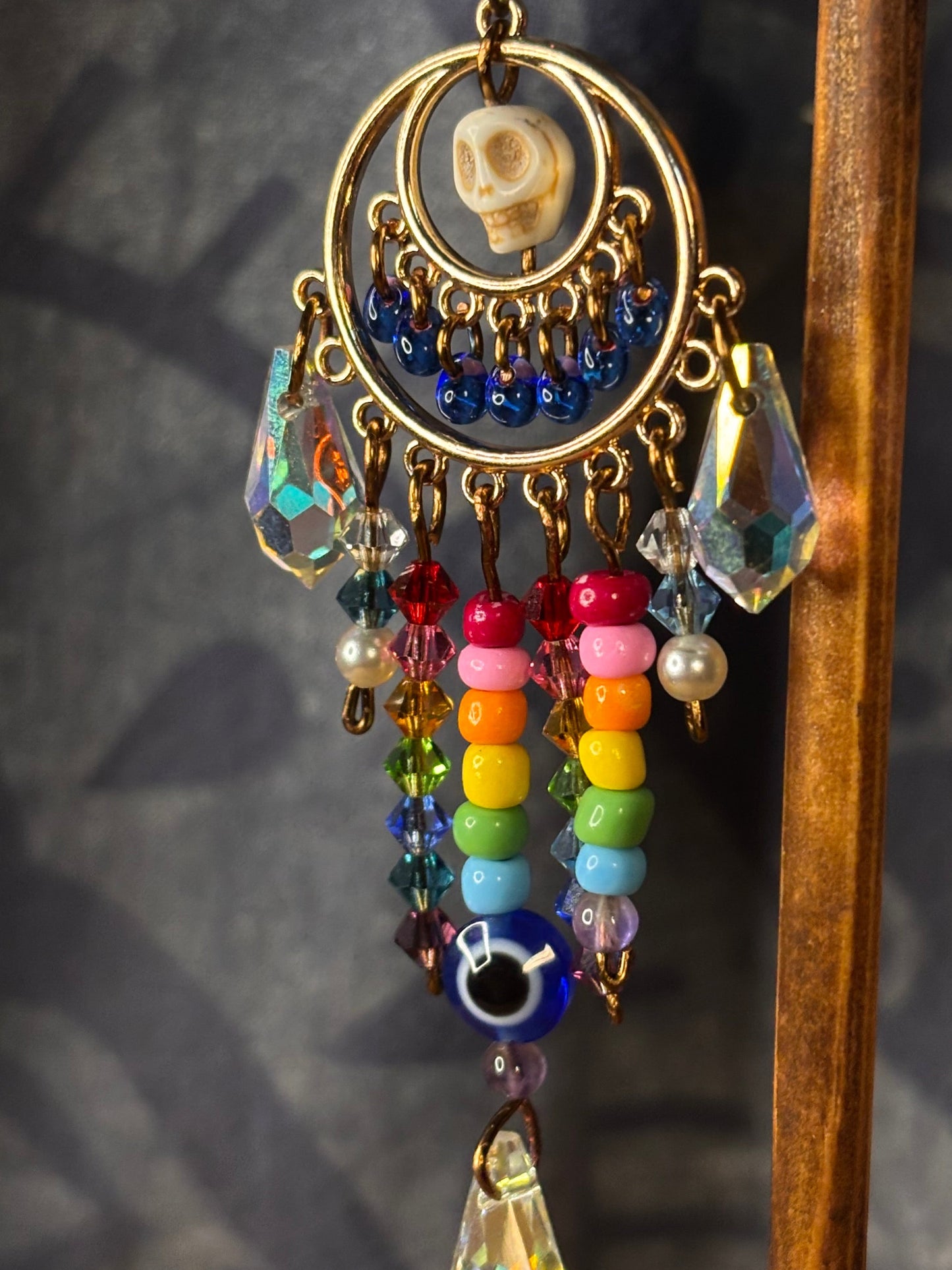 Santa Muerte Inspired Rainbow Suncatcher Earrings